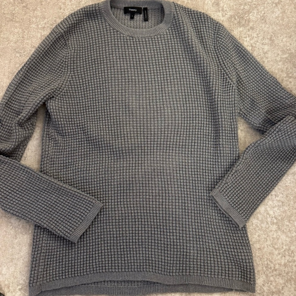 Theory Charcoal Waffle Knit Crewneck Sweater
